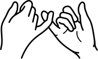 Minimalistische Zeichnung zweier Hände in einem „Pinky Swear“-Symbol, das Vertrauen und Verlässlichkeit ausdrückt.